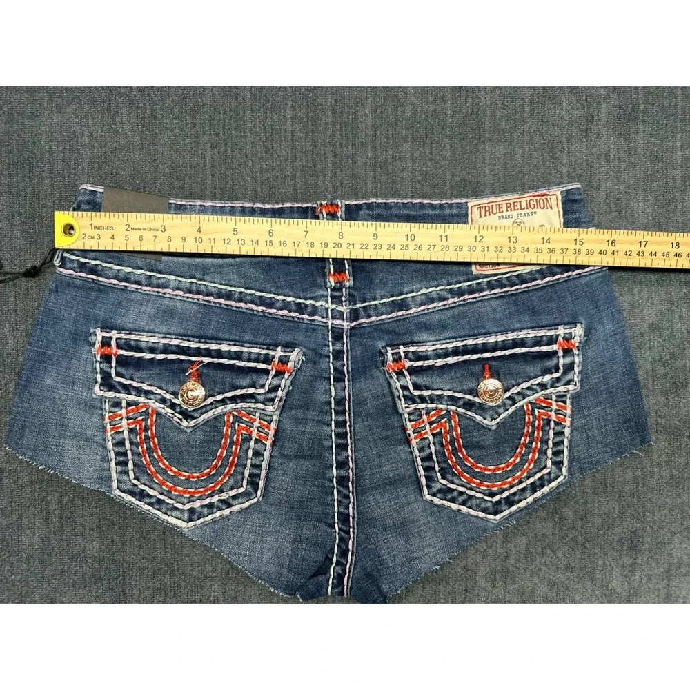 True Religion Spicy Short Flap Super T Denim Shorts Wave Lily Blue‎ W29 NEW